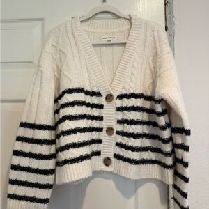 Lucky Brand Women's Cream and Black Striped Cardigan